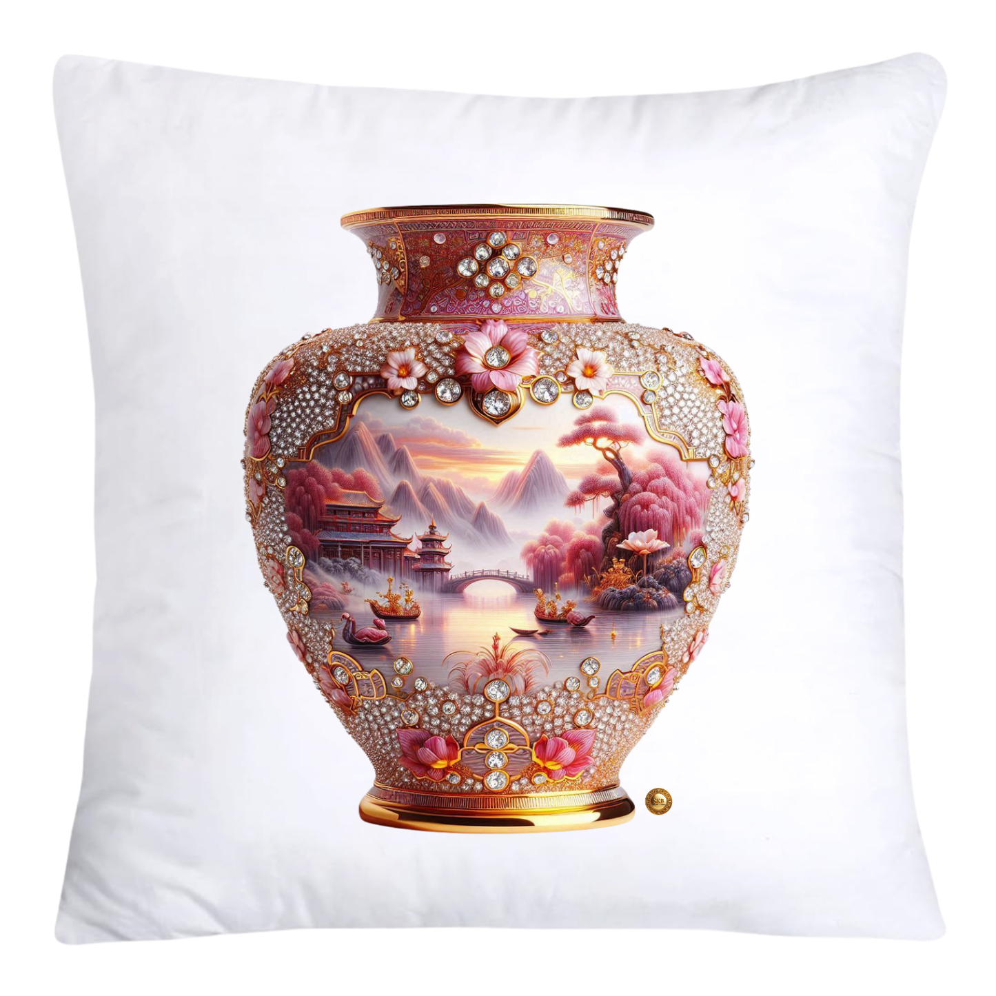 Pink and Gold Willow Chinoiserie Vase Throw Pillow Covers-5878