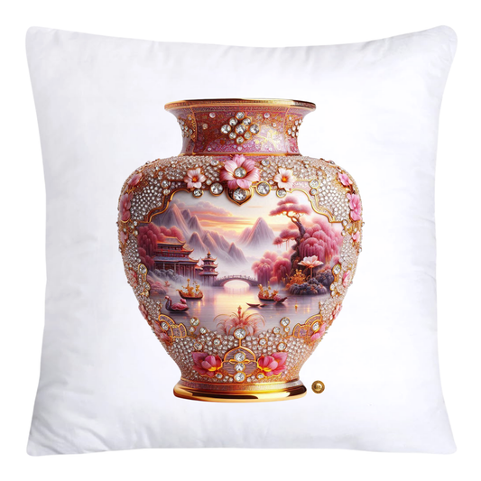 Pink and Gold Willow Chinoiserie Vase Throw Pillow Covers-5878