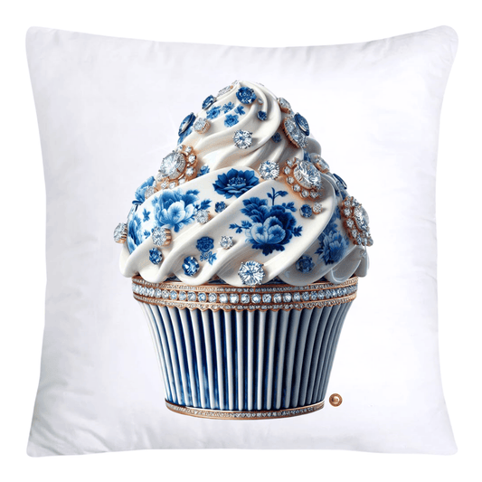 18X18 Blue Willow Chinoiserie Whimsical Cupcake Throw Pillow Covers-777