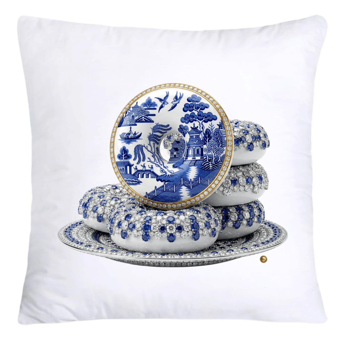 Blue Willow Whimsical Donut Throw Pillow Covers 18X18-4433