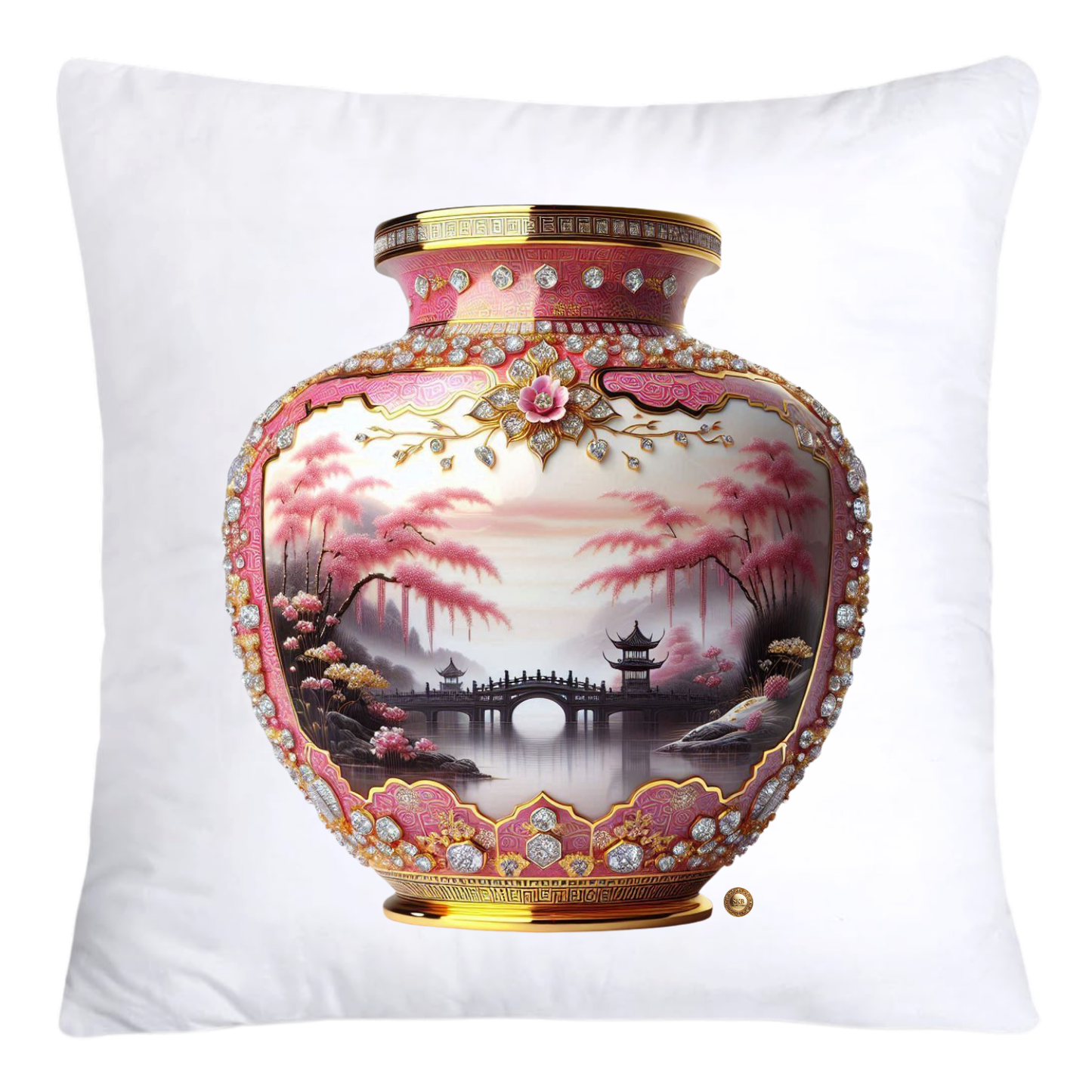 Pink and Gold Willow Chinoiserie Vase Throw Pillow Covers-5874