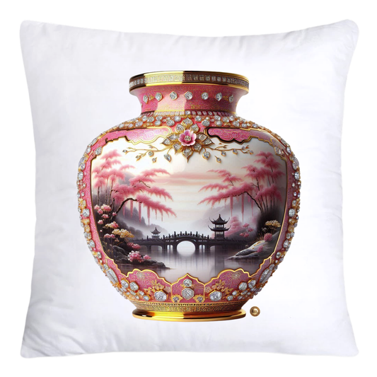 Pink and Gold Willow Chinoiserie Vase Throw Pillow Covers-5874