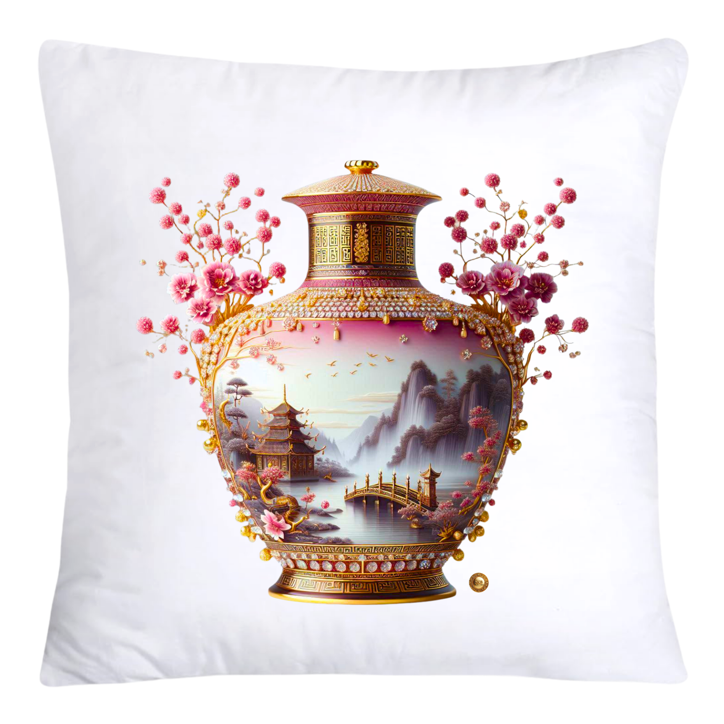 Pink and Gold Willow Chinoiserie Ginger Jar Pillow Covers-5857
