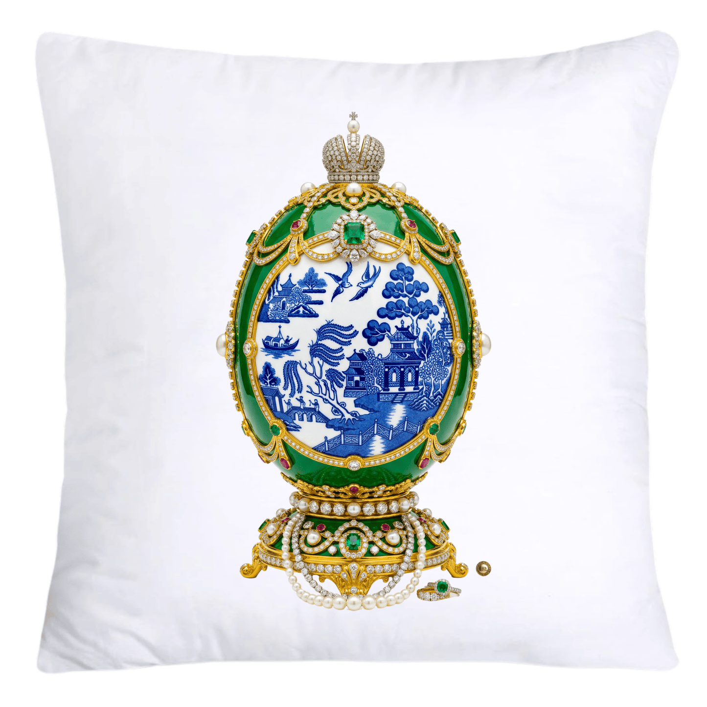 Blue and Green Willow Egg Pillow Covers 18x18-4481