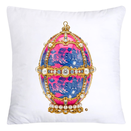 Blue and Pink Willow 18x18 Chinoiserie Egg Pillow Covers-4390