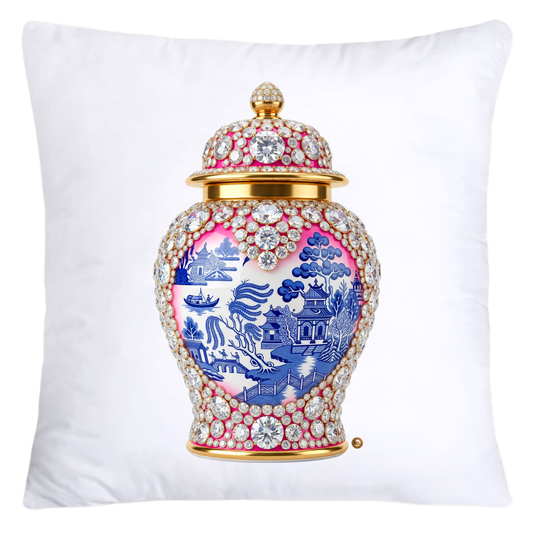 Pink and Blue Willow Chinoiserie Ginger Jar Pillow Covers-5065