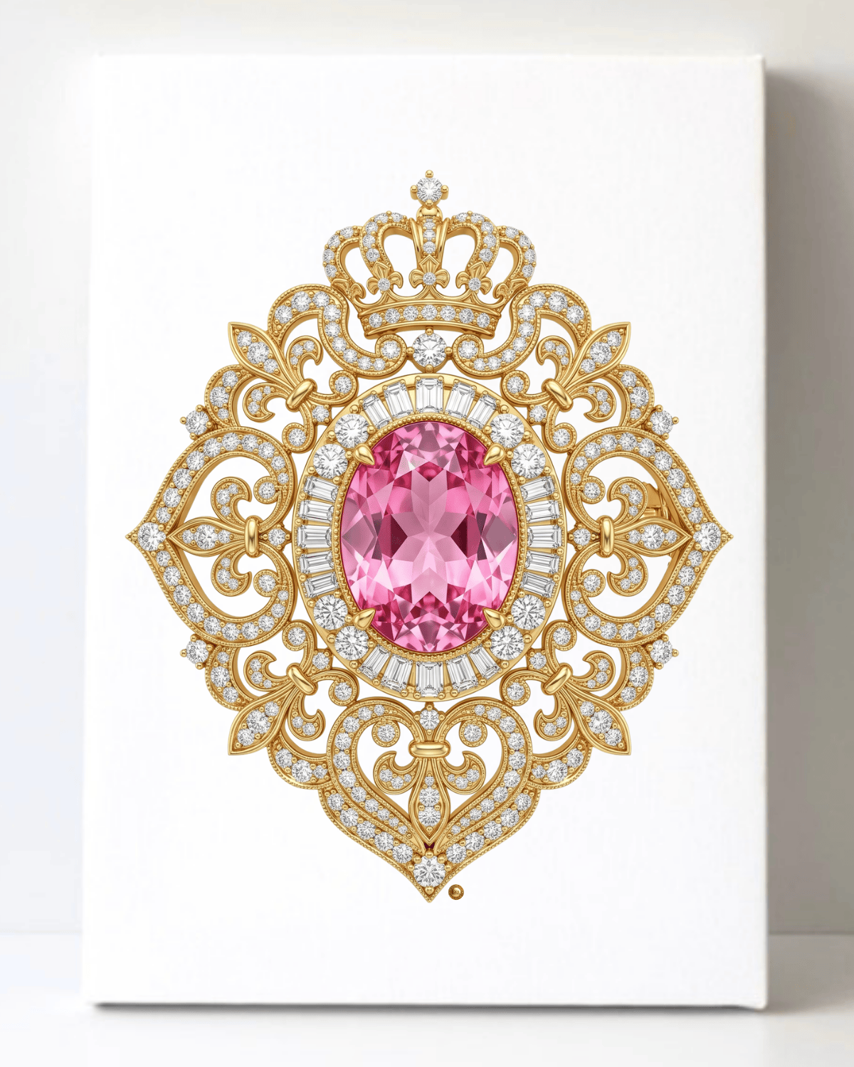 Dazzling Gold Pink Topaz and Diamond Brooch/Pin Canvas Wall Art 8.5x11.5-5706