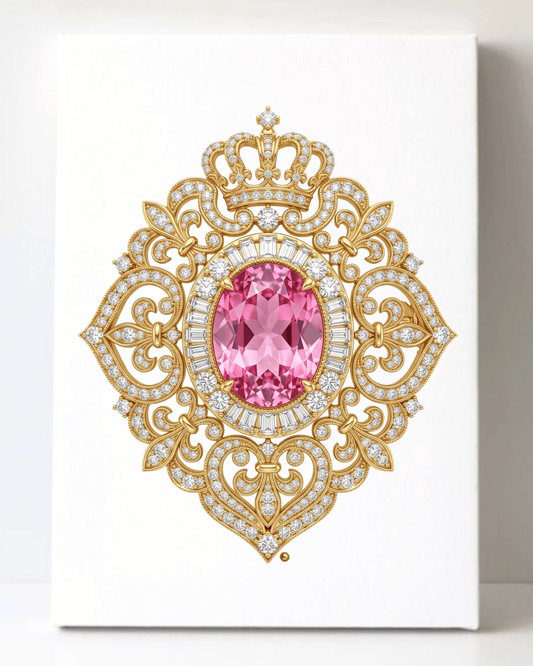 Dazzling Gold Pink Topaz and Diamond Brooch/Pin Canvas Wall Art 8.5x11.5-5706