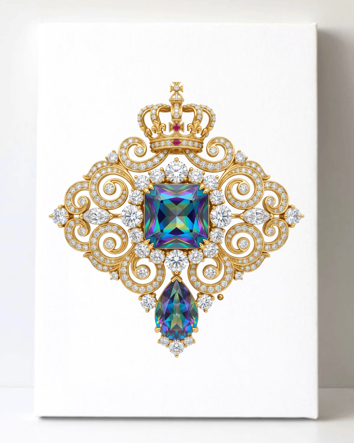 Dazzling Gold Mystic Topaz and Diamond Brooch/Pin Canvas Wall Art 8.5x11.5-5696
