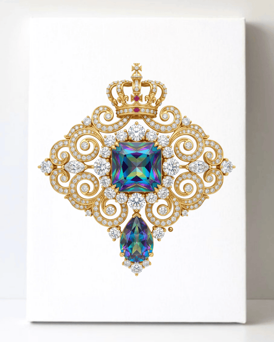 Dazzling Gold Mystic Topaz and Diamond Brooch/Pin Canvas Wall Art 8.5x11.5-5696