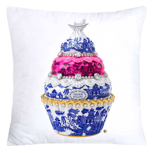 18x18 Blue and Hot Pink Willow Cupcake Throw Pillow Covers-5762
