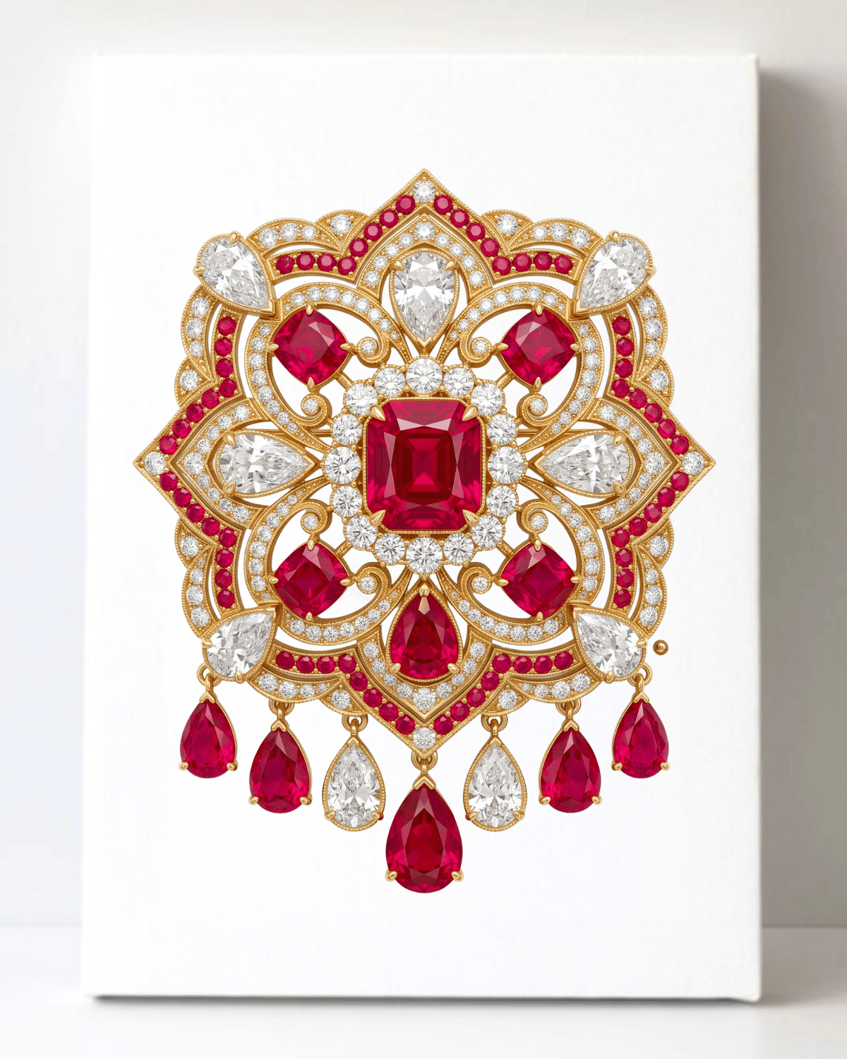 Dazzling Gold Ruby and Diamond Brooch/Pin Canvas Wall Art 8.5x11.5-5701