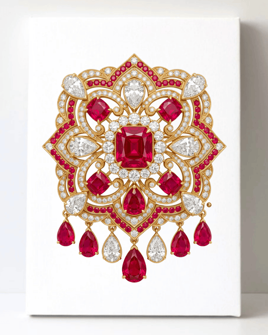 Dazzling Gold Ruby and Diamond Brooch/Pin Canvas Wall Art 8.5x11.5-5701