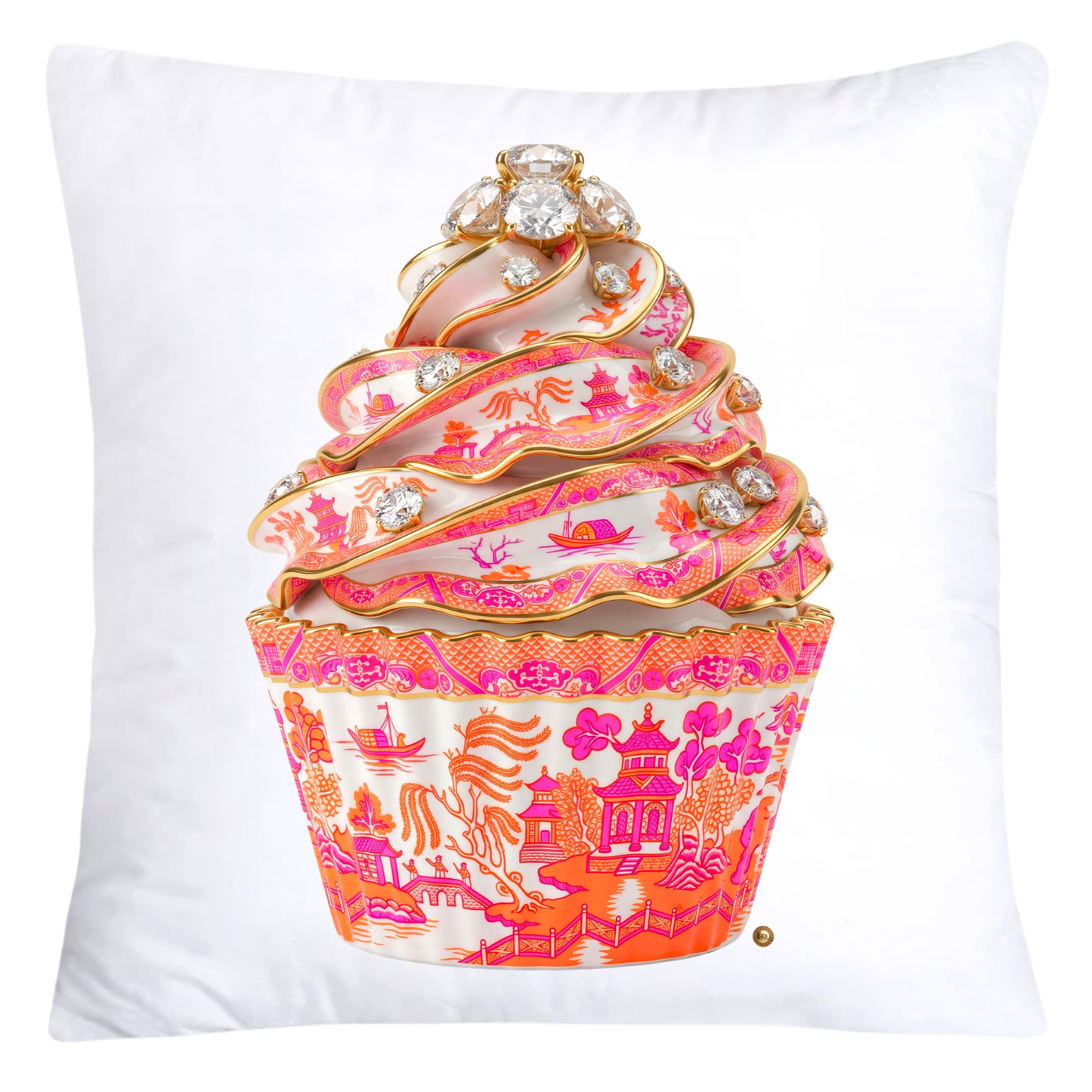 Hot Pink and Neon Orange Willow Chinoiserie Cupcake Throw Pillow Covers-5807