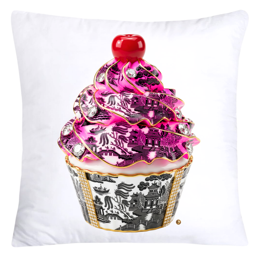 Hot Pink and Black Willow Chinoiserie Cupcake Pillow Covers-5792