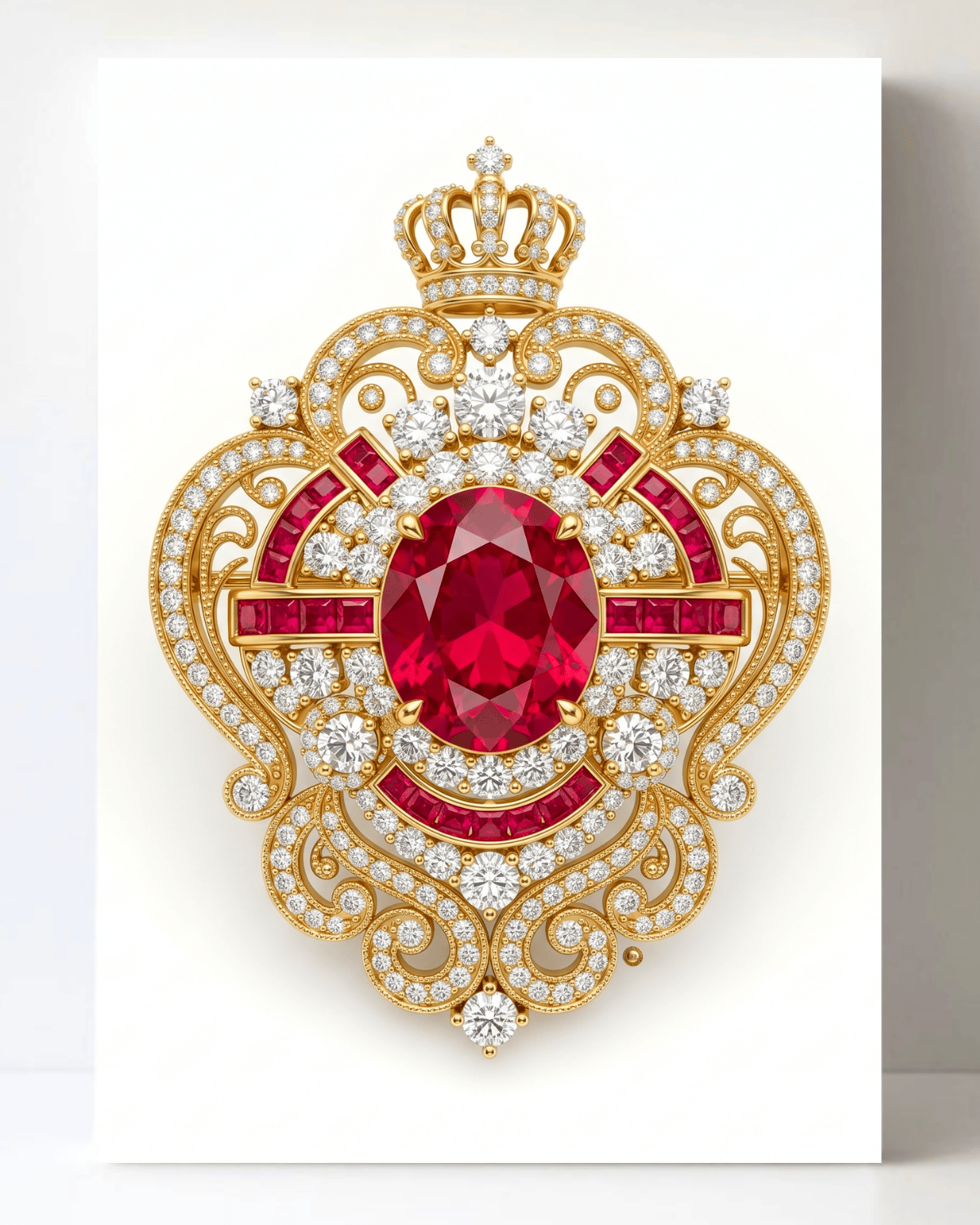Dazzling Gold Ruby and Diamond Brooch/Pin Canvas Wall Art 8.5x11.5-5702