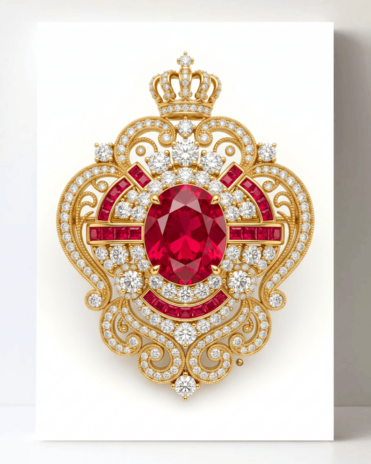 Dazzling Gold Ruby and Diamond Brooch/Pin Canvas Wall Art 8.5x11.5-5691