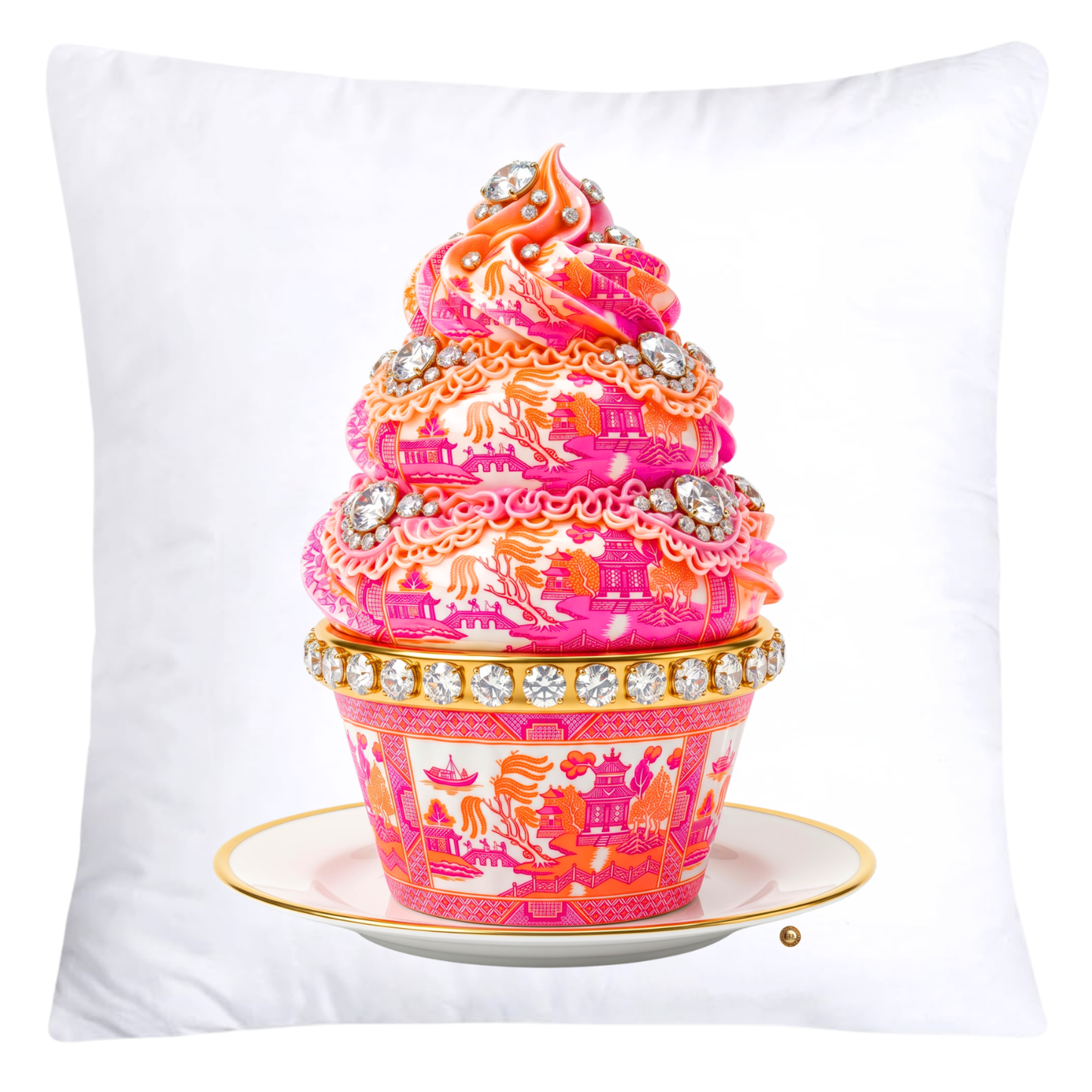 Hot Pink and Neon Orange Willow Chinoiserie Cupcake Throw Pillow Covers-5809