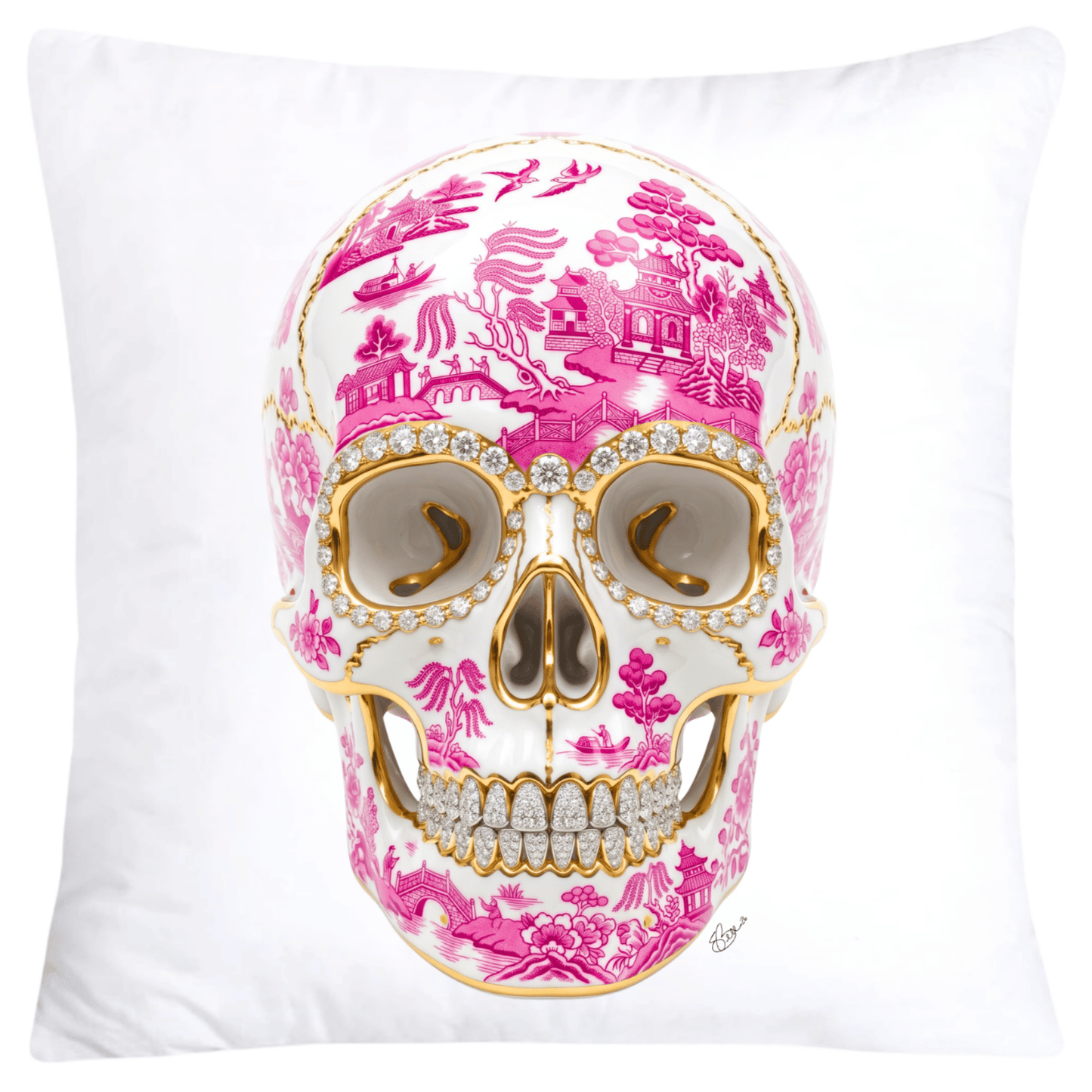 Pink Willow Skull Pillow Covers 18x18-6115 SKB CREATIVE AI DESIGNS