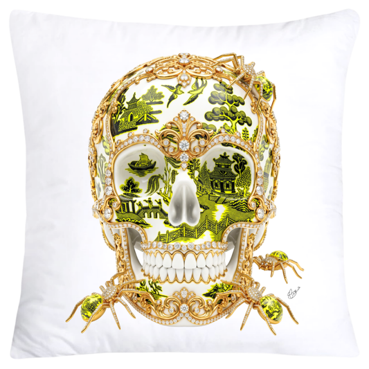 Neon Yellow, White and Black Willow Skull Pillow Covers 18x18-6151