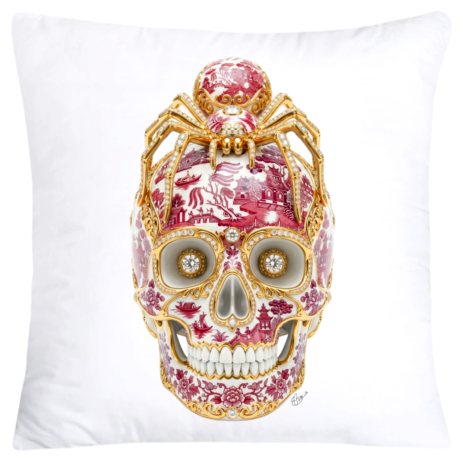 Red Willow Skull with Gorgeous Spider Pillow Covers 18x18-6127