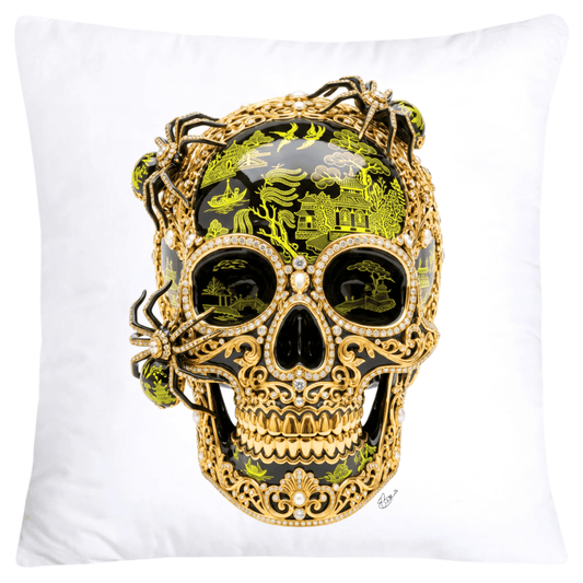 Black and Neon Yellow Willow Skull with Gorgeous Spider Pillow Covers 18x18-6148