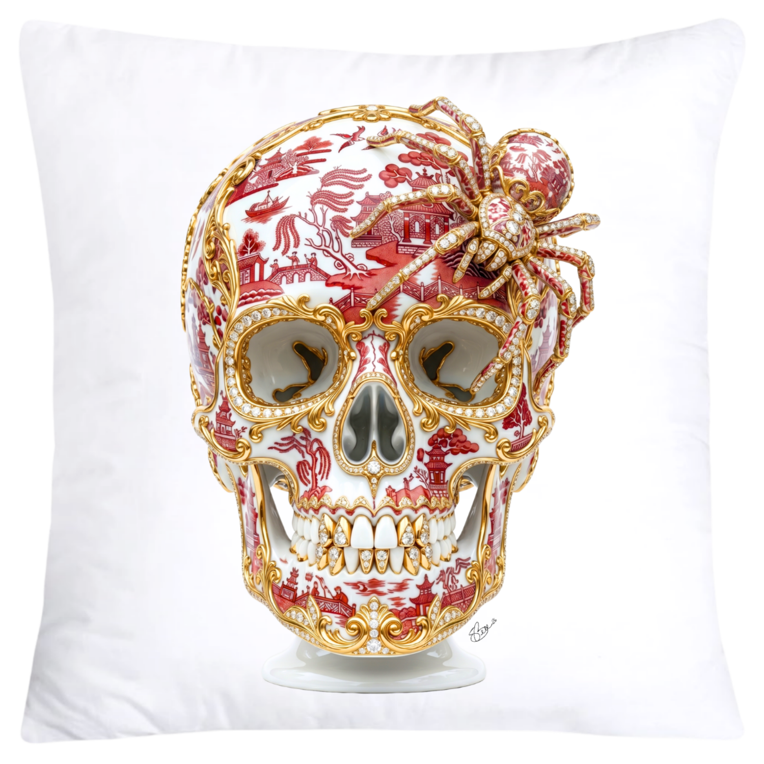 Red Willow Skull with Gorgeous Spider Pillow Covers 18x18-6126