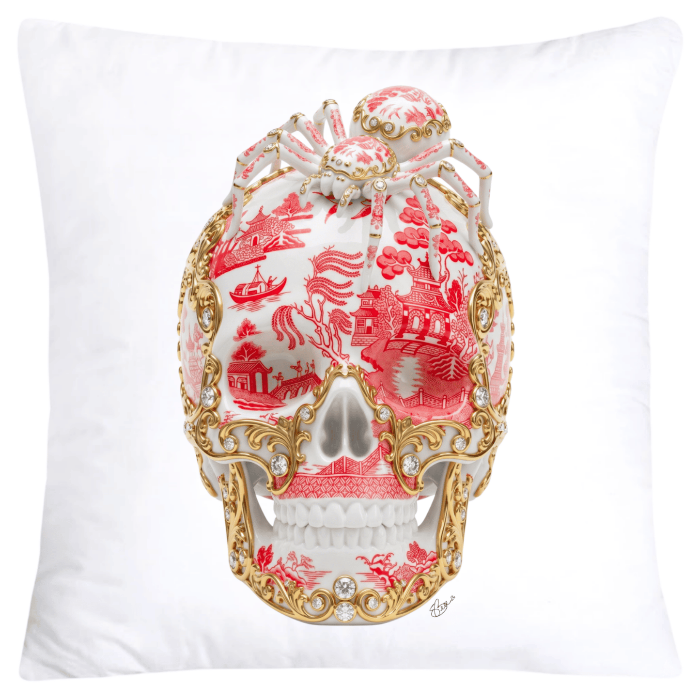 Red Willow Skull with Gorgeous Spider Pillow Covers 18x18-6128 SKB CREATIVE AI DESIGNS
