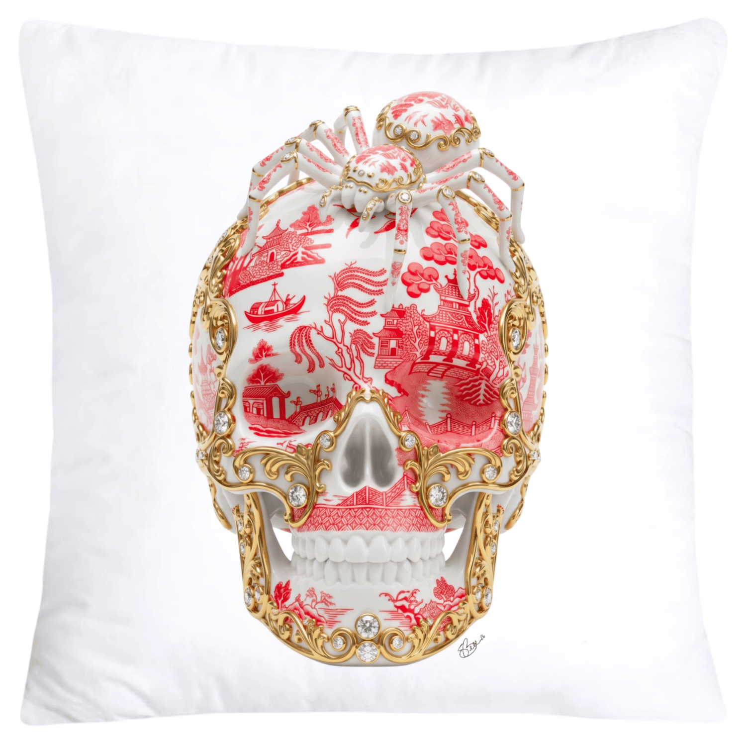 Red Willow Skull with Gorgeous Spider Pillow Covers 18x18-6128