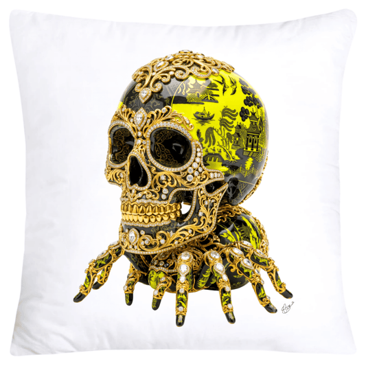 Black and Neon Yellow Willow Skull with Gorgeous Spider Pillow Covers 18x18-6146