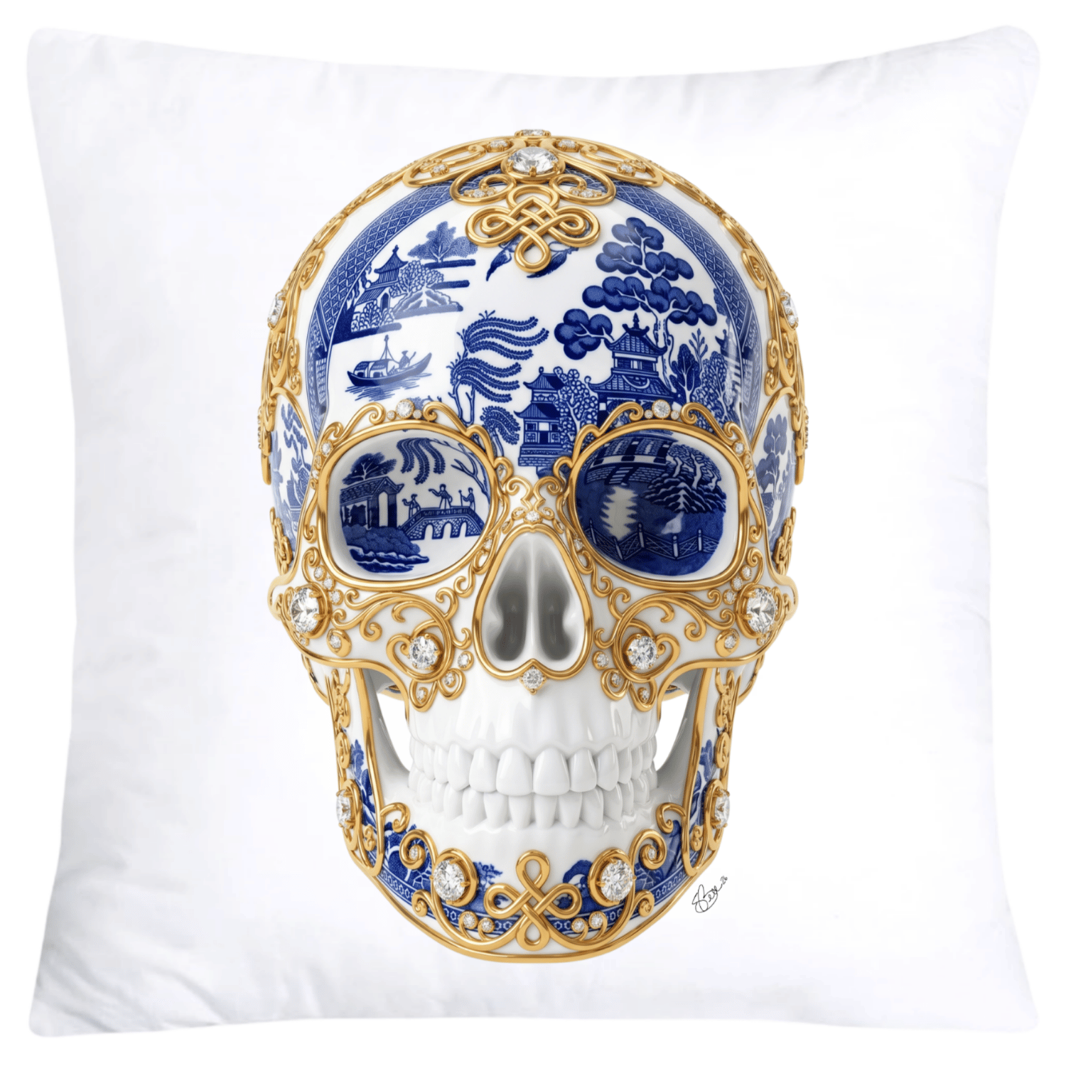 Blue Willow Skull Pillow Covers 18x18-6141