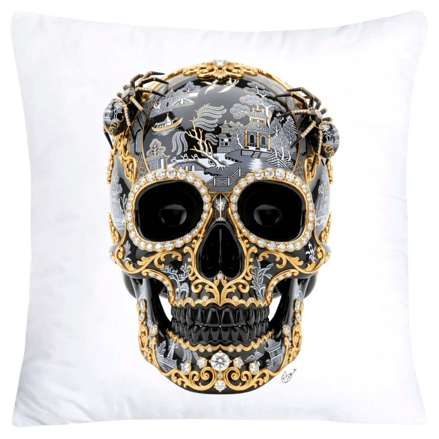 Black Willow Skull with Gorgeous Spider Pillow Covers 18x18-6136