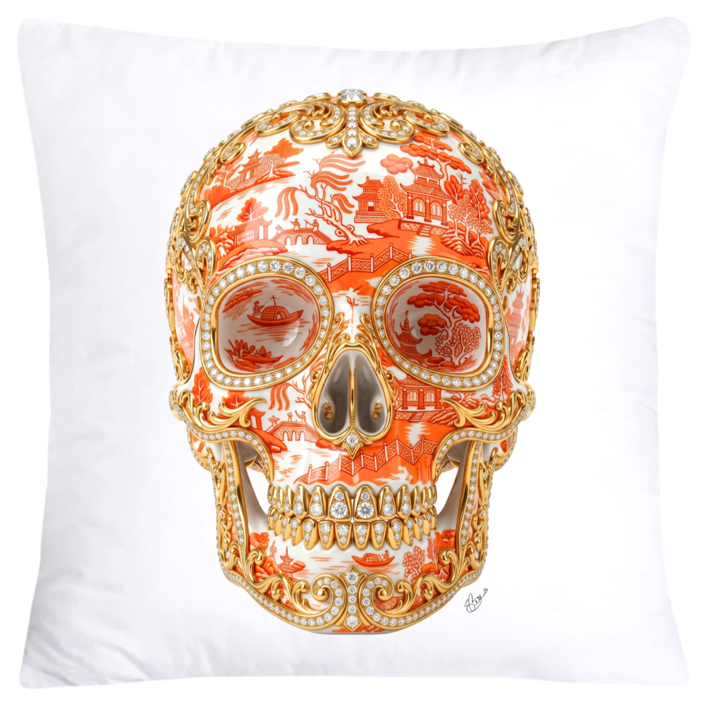 Orange Willow Skull Pillow Covers 18x18-6138 SKB CREATIVE AI DESIGNS