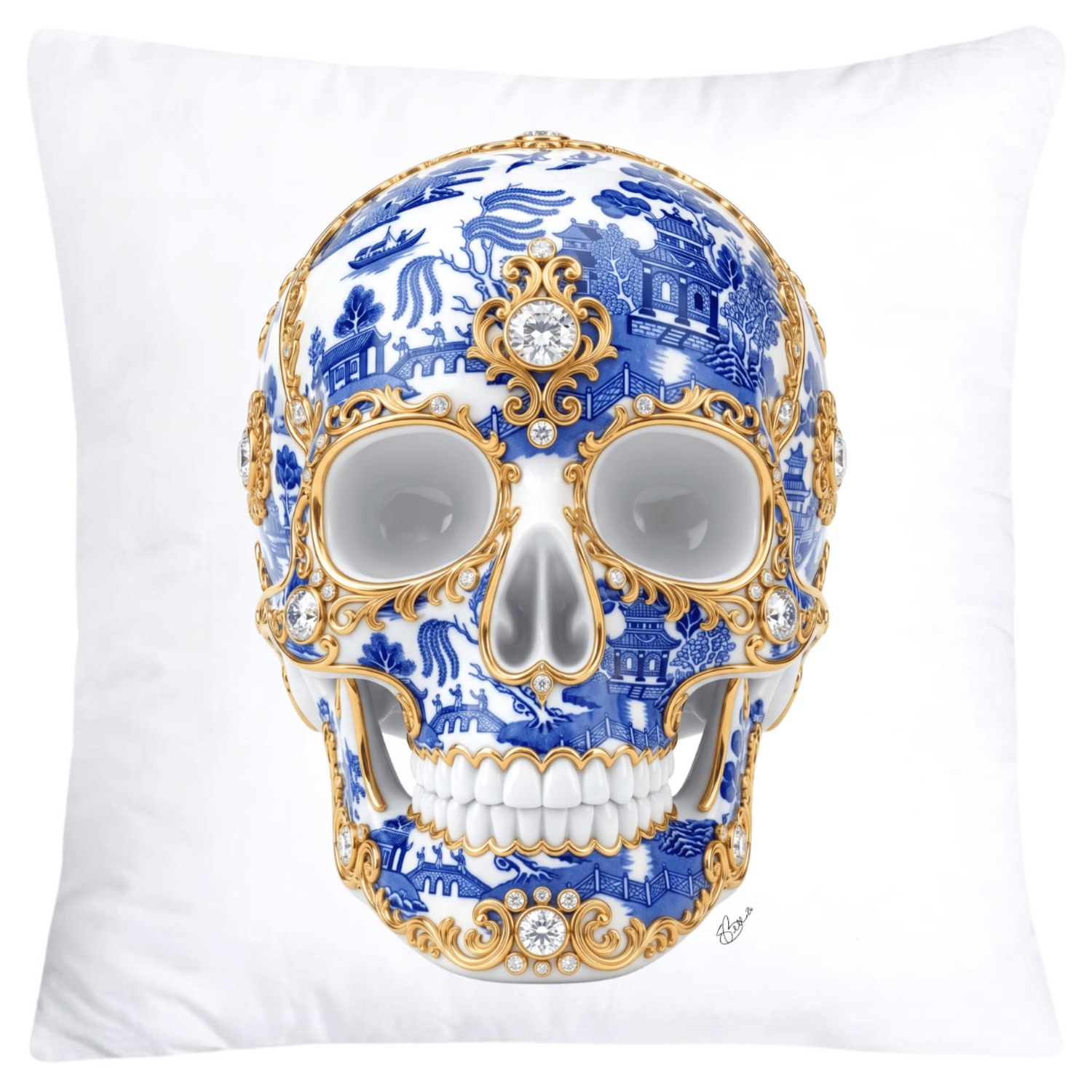 Blue Willow Skull Pillow Covers 18x18-6139