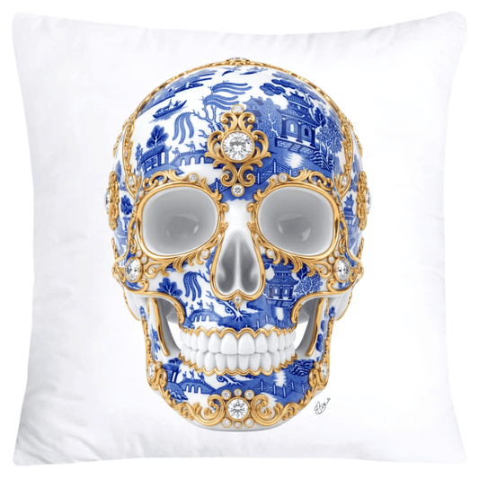 Blue Willow Skull Pillow Covers 18x18-6139