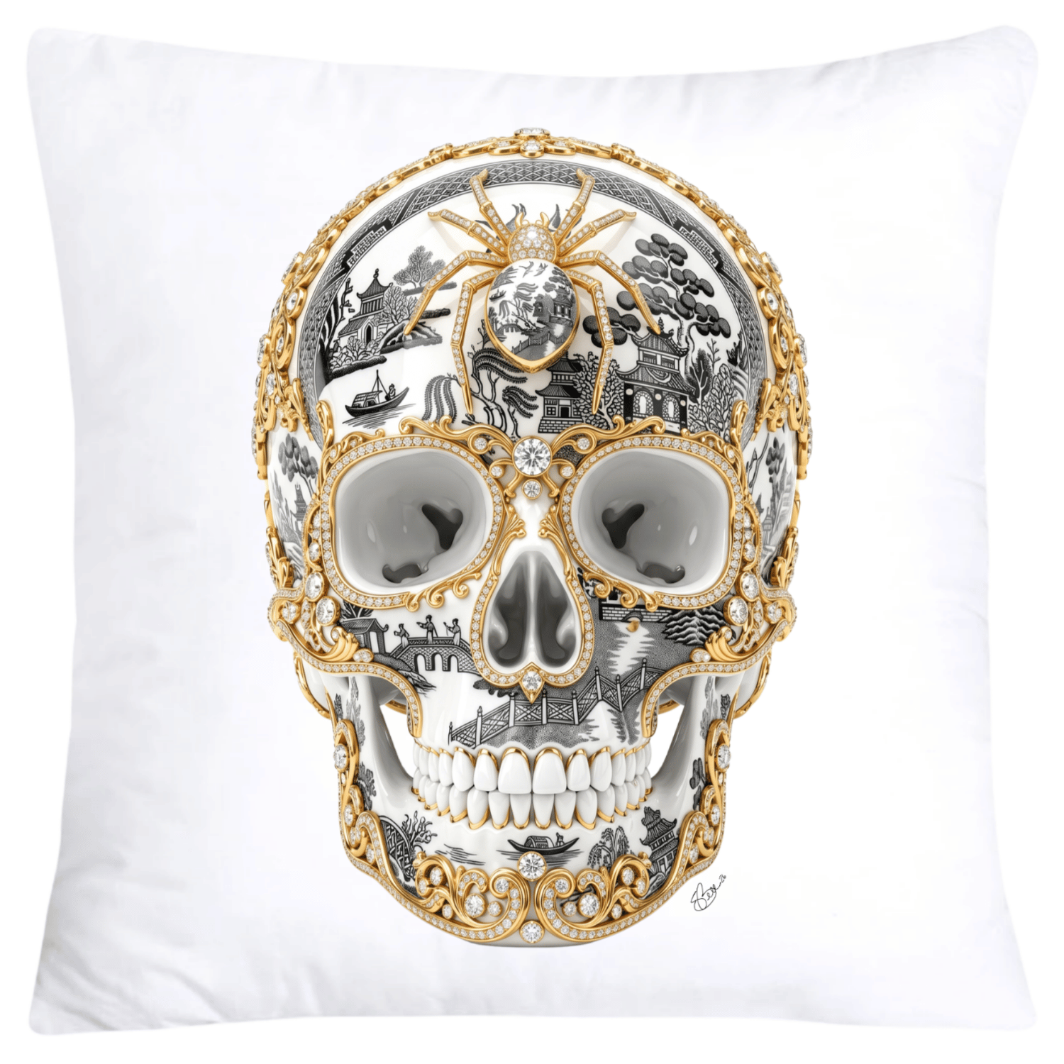 Black Willow Skull with Gorgeous Spider Pillow Covers 18x18-6142