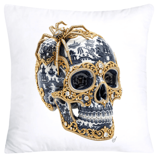 Blue Willow Skull with Gorgeous Spider Pillow Covers 18x18-6137
