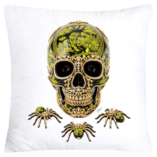 Black and Neon Yellow Willow Skull with Gorgeous Spider Pillow Covers 18x18-6149
