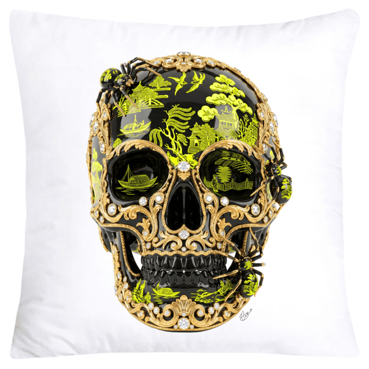 Black and Neon Yellow Willow Skull with Gorgeous Spider Pillow Covers 18x18-6147