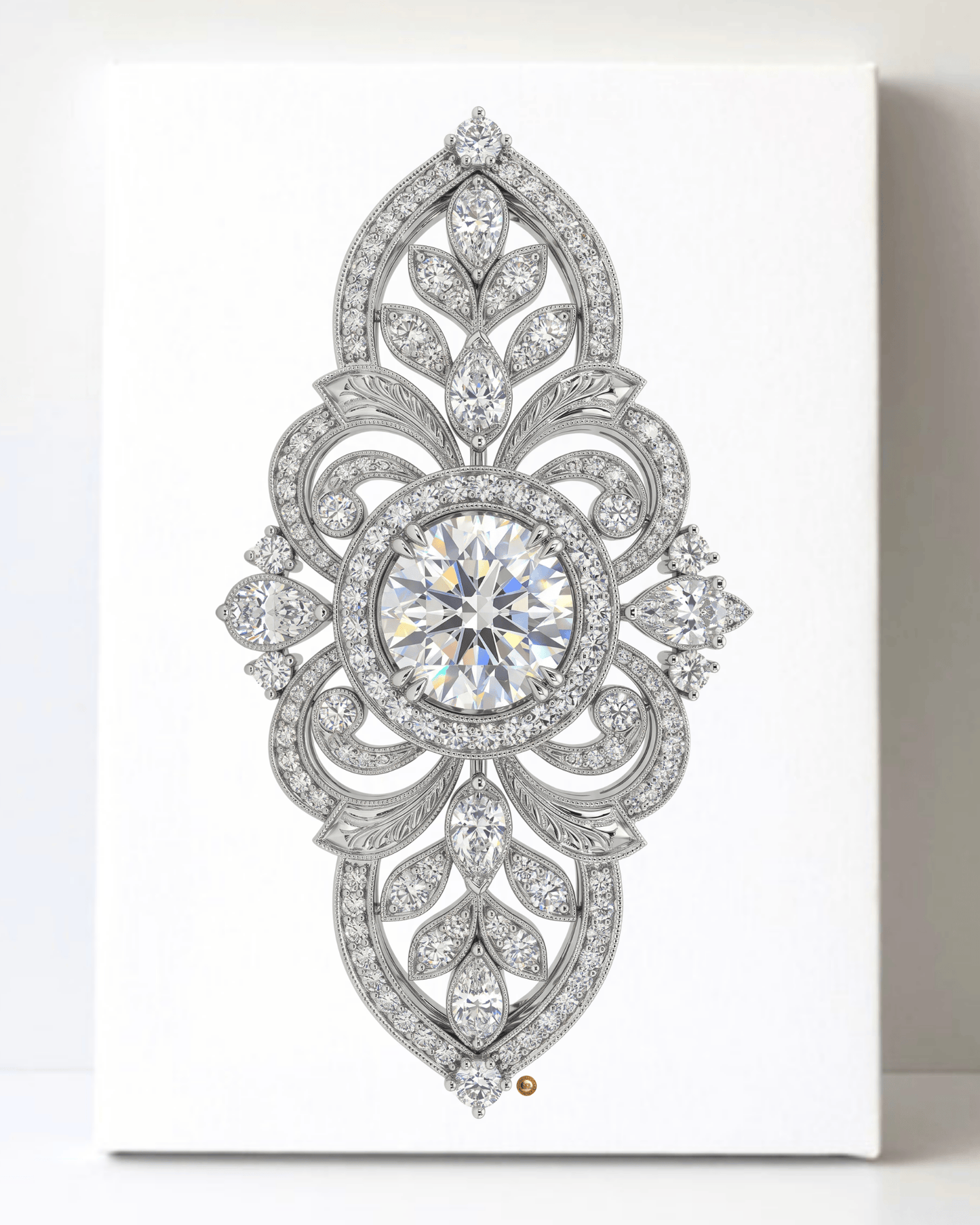 Dazzling Silver Diamond Brooch/Pin Canvas Wall Art 8.5x11.5-5690