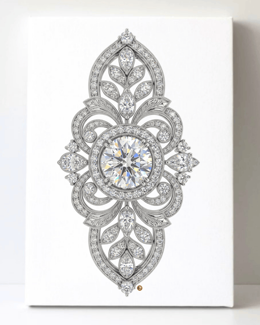 Dazzling Silver Diamond Brooch/Pin Canvas Wall Art 8.5x11.5-5690