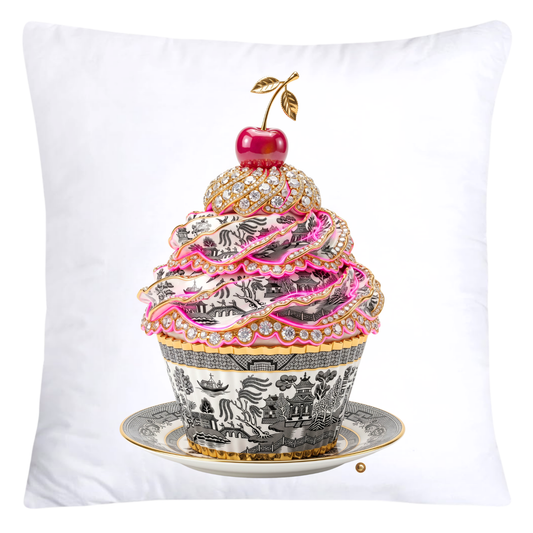 Hot Pink and Black Willow Chinoiserie Cupcake Pillow Covers-5789