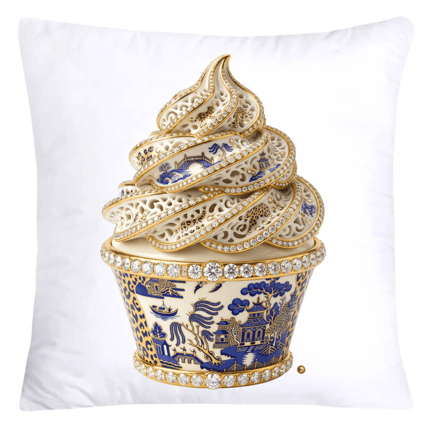 18x18 Blue Willow and Leopard Print Cupcake Pillow Covers-5753