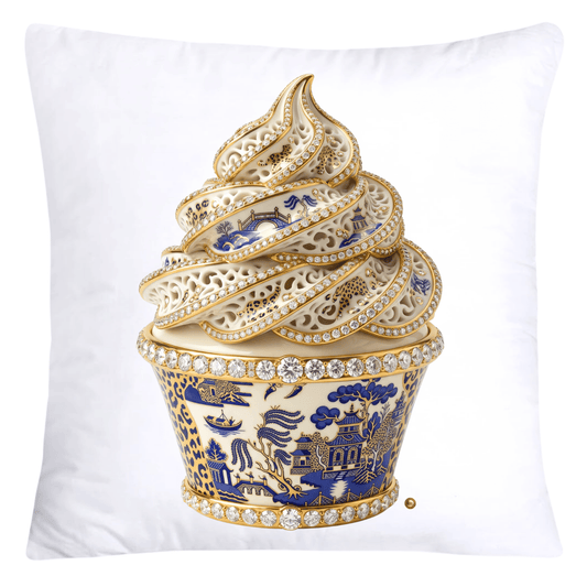 18x18 Blue Willow and Leopard Print Cupcake Pillow Covers-5753