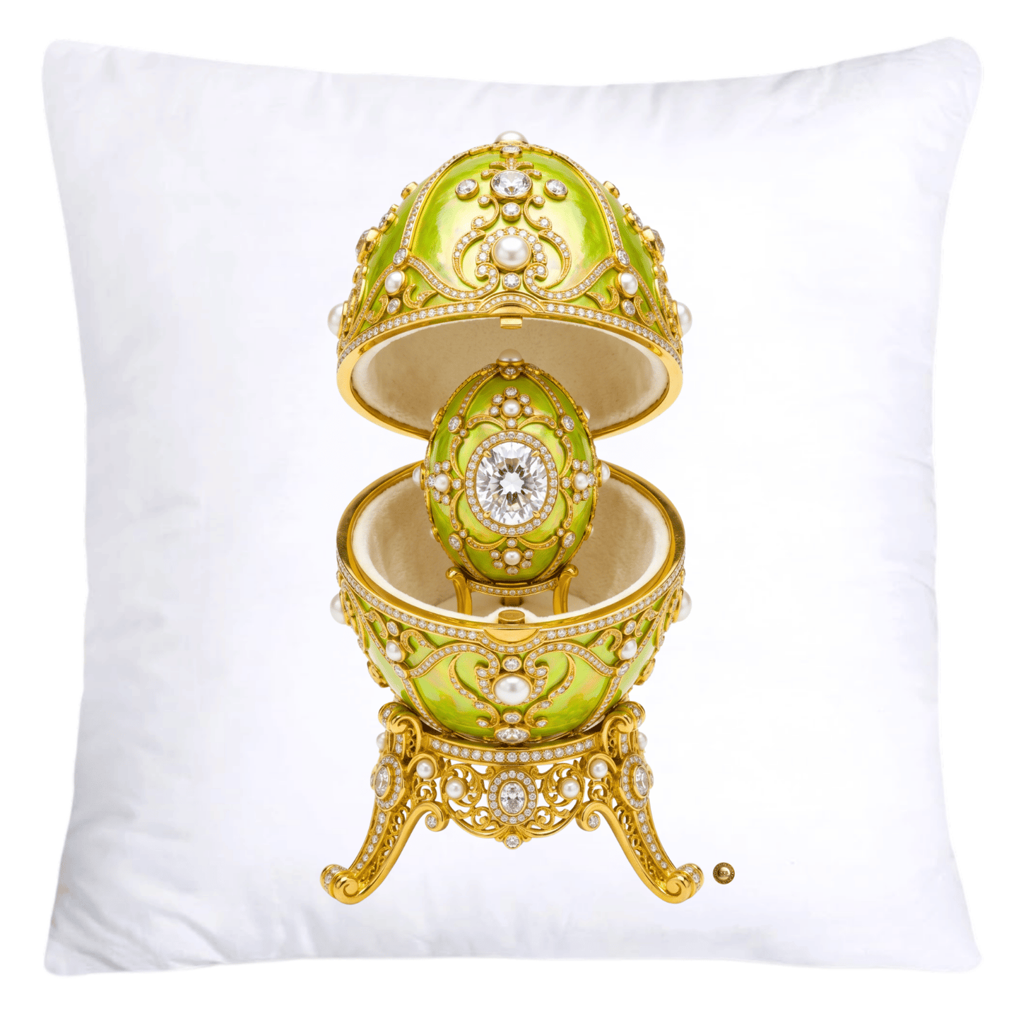 Iridescent Lime Green and Gold Inspired Faberge Egg Pillow Covers-5287