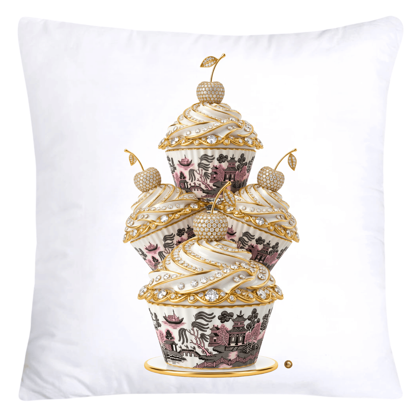 18x18 Black and Pink Willow Chinoiserie Cupcake Pillow Covers-5738