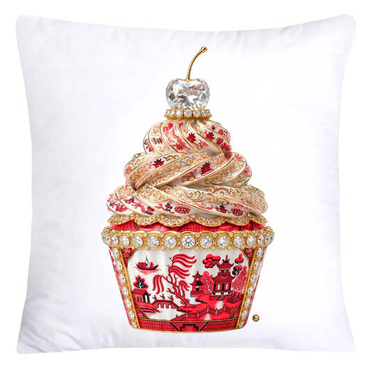 18x18 Red and Black Willow Chinoiserie Cupcake Pillow Covers-5773