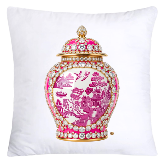 Pink and White Willow Chinoiserie Ginger Jar Pillow Covers-5061