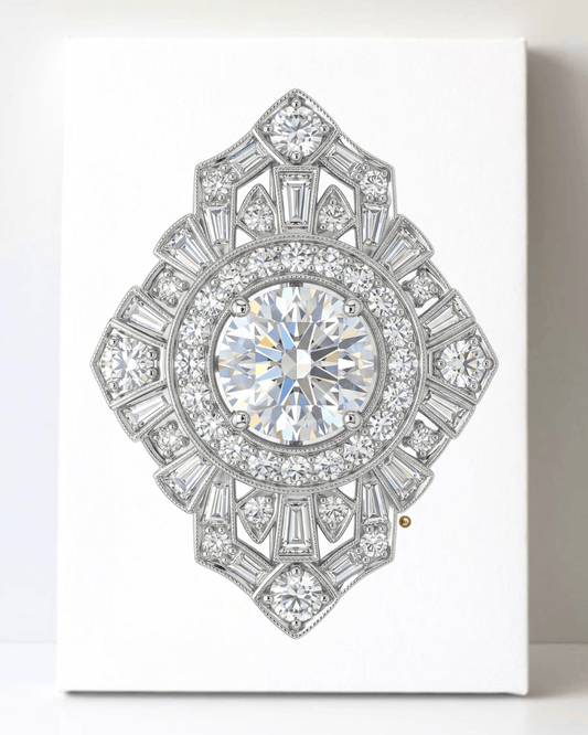 Dazzling Silver Diamond Brooch/Pin Canvas Wall Art 8.5x11.5-5685