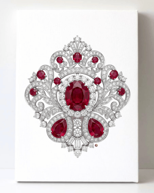 Dazzling Silver Ruby and Diamond Brooch/Pin Canvas Wall Art 8.5x11.5-5700